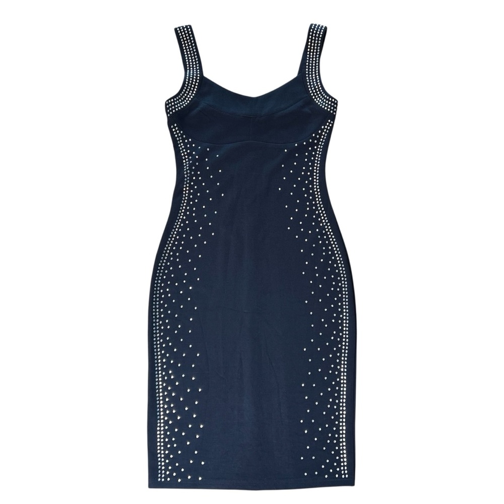Chicme Black Bodycon Cocktail Dress with Silver Rhinestone Studs, Women’s Small